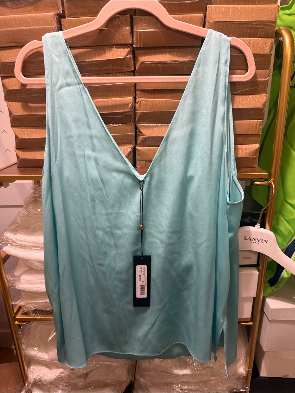 Kobi Halperin Seafoam Green Silk V-Neck Camisole